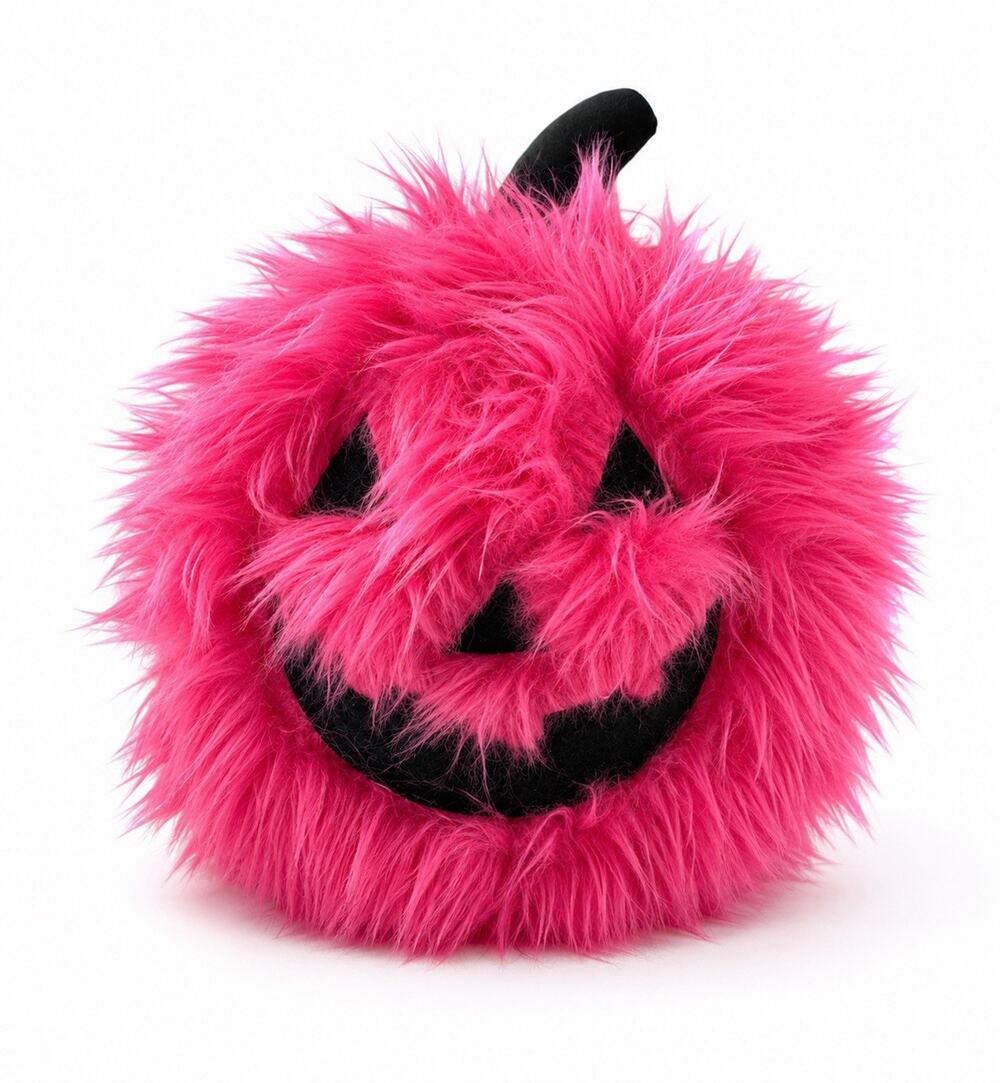 Cupcakes and Cashmere Pink Furry Jack-O’-Lantern Pumpkin Halloween Plush 14”